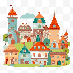 镇剪贴画卡通城堡与色彩缤纷的房