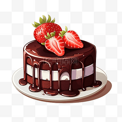 抱布朗熊图片_巧克力蛋糕与草莓插画以简约风格