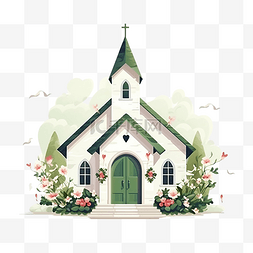 教堂婚礼插画图片_简约风格的婚礼教堂插图
