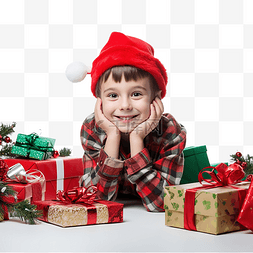小男孩躺着图片_圣诞老人小男孩躺在装饰精美的房