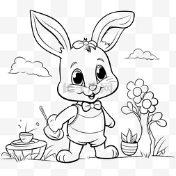 儿童胶布图片_卡通兔子人物着色页活动儿童矢量