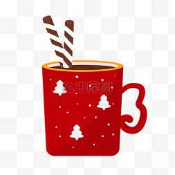 圣诞节图片_红色黑咖啡杯子巧克力棒