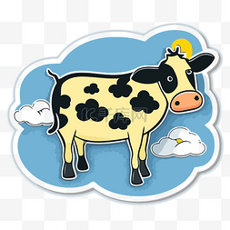 一头牛卡通图片_一头牛站在云端的贴纸 向量