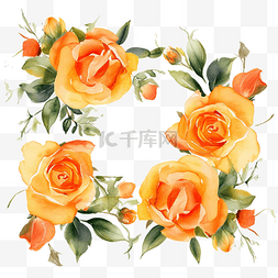 橙色玫瑰水彩画边框