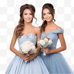 蓝色衣服PNG图片_蓝色礼服婚礼上美丽幸福的新娘和