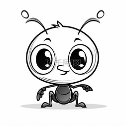 大眼睛的卡通蚂蚁站在白色背景上