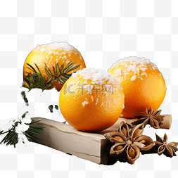 质朴的木板上有圣诞装饰的橘子