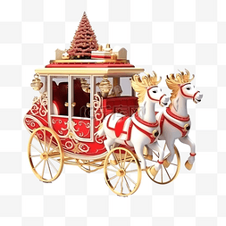 马雪橇图片_圣诞节的 3D 插图与圣诞老人马车