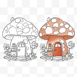 美集图片_儿童着色书插图蘑菇矮人房子