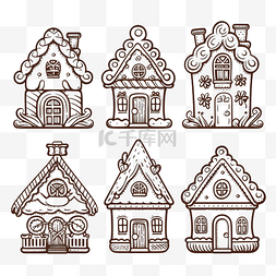 房子插畫图片_圣诞姜饼屋设置矢量插画手绘涂鸦