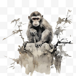 ai绘画小猴爬树元素立体免抠图案
