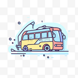 黄色和蓝色巴士在白色背景中行驶