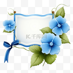 蓝色的花和可爱的横幅