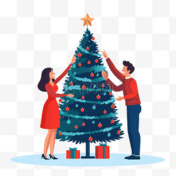 情侣家庭图片_美丽的情侣一起装饰圣诞树