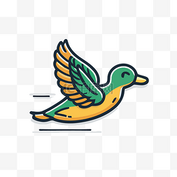 彩色飞的鸟图片_简单的黄绿线条风格的单鸟 向量