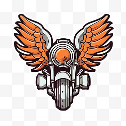 带翅膀的摩托车的橙色标志矢量图