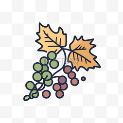 带叶子的葡萄和叶子插画 向量