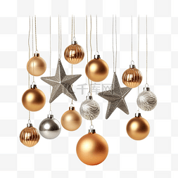 圣诞球和孤立的枞树上的装饰星星