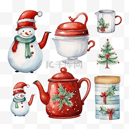 人和雪人图片_卡通风格雪人和圣诞老人??水壶盘
