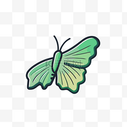 白色背景上的卡通绿色蝴蝶图标 