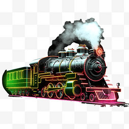 蒸汽机车与霓虹灯烟雾 ai 产生