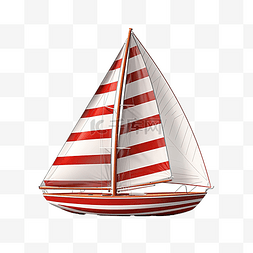 有棕红色条纹帆的游艇