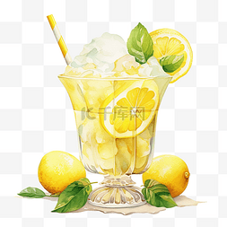 玻璃柠檬图片_柠檬冰插画