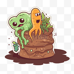 蚯蚓堆肥图片_在胡萝卜上的土壤中涂鸦卡通章鱼