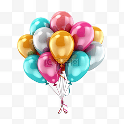 幸福元素图片_一堆彩色气球的 3D 插图，带有丝