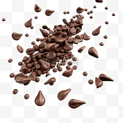 芯片图片_巧克力片碎片或滴落飞行孤立的 3D