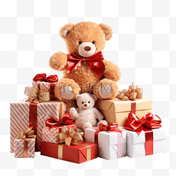 熊泰迪熊图片_盒子里的礼物和圣诞树下的泰迪熊