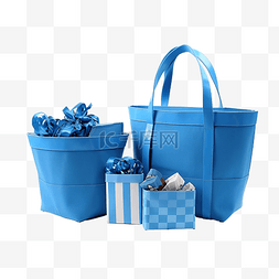 蓝色篮子和购物袋网购元素