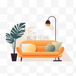 家具生活图片_带灯的现代沙发和平面风格的可爱