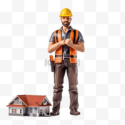 蓝图打印图片_有房屋模型的建筑工人工程师