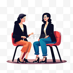 坐在椅子上交谈的女性的卡通形象