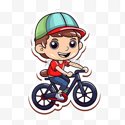 红色背景上骑自行车的卡通男孩贴