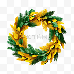 海報封面图片_圣诞花环，黄色和绿色的树枝为您