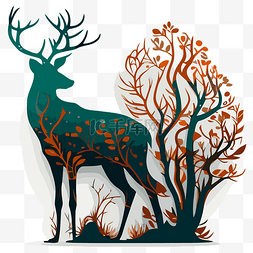 鹿在森林里用树枝剪贴画 向量