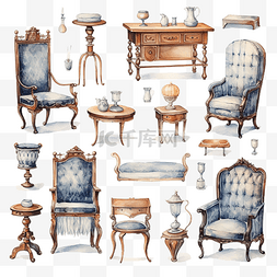 维多利亚时代的家具水彩画ai生成
