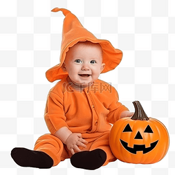 橙色地板图片_可爱的金发白种婴儿与南瓜装饰婴