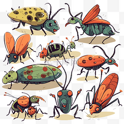 昆虫剪贴画矢量图不同类型的 bug 