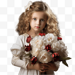 拿着红花图片_一个穿着白色连衣裙的孩子拿着两
