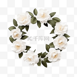 白色山茶花花束花环框架