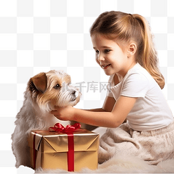 狗狗欢呼图片_圣诞树附近带着狗杰克罗素梗的小
