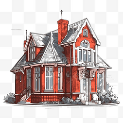 红色房子背景图片_房子是红色的，窗户很高