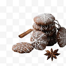 灰色木质上的巧克力饼干和圣诞装