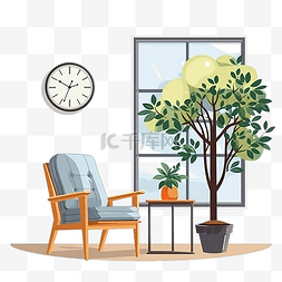 平面室内家具素材图片_墙上的平面立面窗户时钟装饰家具