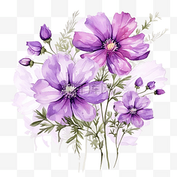 夏天紫色树叶图片_水彩风格的紫色野花