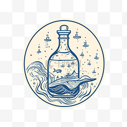创意油醋瓶图片_瓶中鲸鱼单线复古户外徽章设计