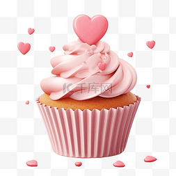 可爱生日涂鸦图片_带有粉红色奶油和饼干心的纸杯蛋